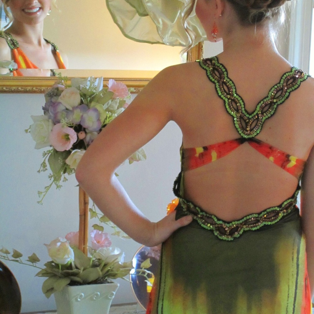 Orange Floral Prom Dress - Picture 2 of 5